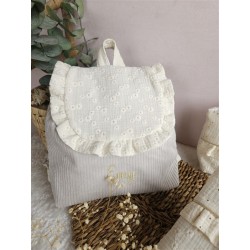 Sac dos maternelle frou frou prénom personnalisé broderie fait main enfant range doudou cadeau cartable crèche bébé petit sac