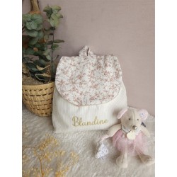 Sac dos maternelle velours prénom personnalisé broderie fait main enfant range doudou cadeau cartable crèche bébé petit sac