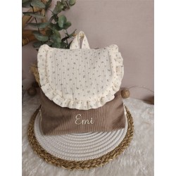 Sac dos maternelle frou frou prénom personnalisé broderie fait main enfant range doudou cadeau cartable crèche bébé petit sac