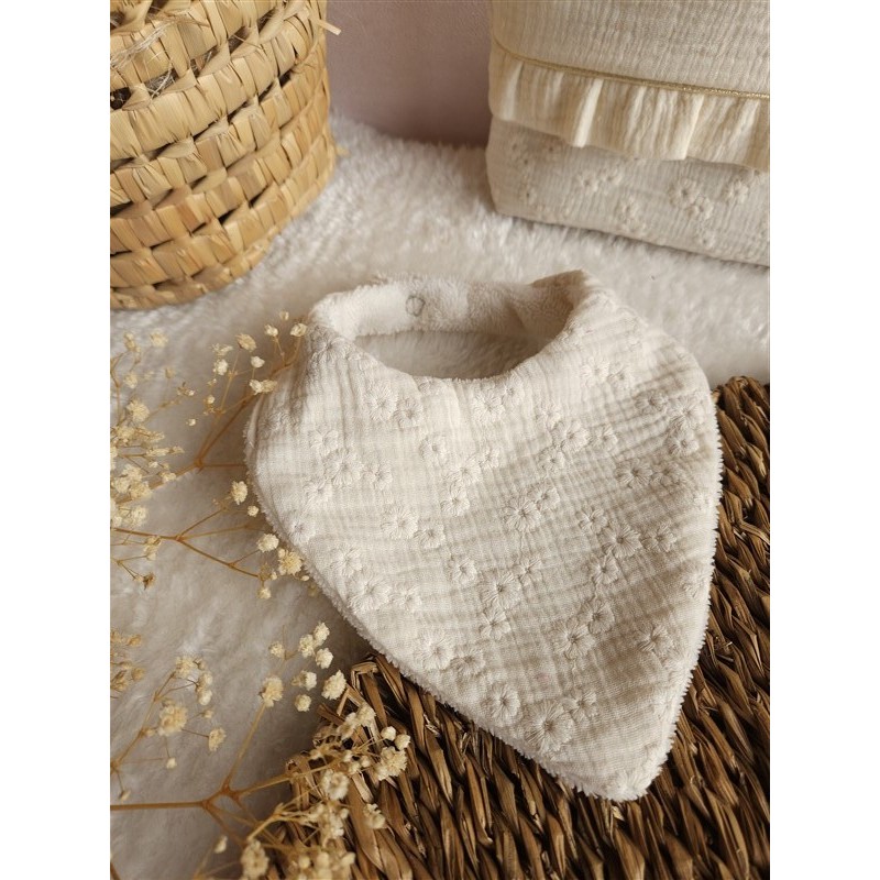 Bavoir bandana personnalisation prénom brodeuse choix tissu fait main éponge bambou double gaze