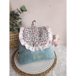 Sac dos maternelle velours prénom personnalisé broderie fait main enfant range doudou cadeau cartable crèche bébé petit sac