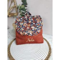 Sac dos maternelle velours prénom personnalisé broderie fait main enfant range doudou cadeau cartable crèche bébé petit sac