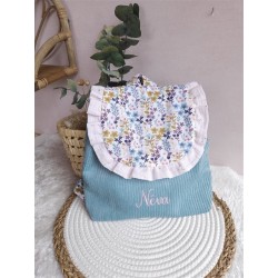 Sac dos maternelle velours prénom personnalisé broderie fait main enfant range doudou cadeau cartable crèche bébé petit sac