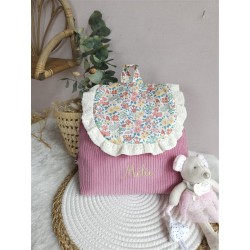 Sac dos maternelle velours prénom personnalisé broderie fait main enfant range doudou cadeau cartable crèche bébé petit sac