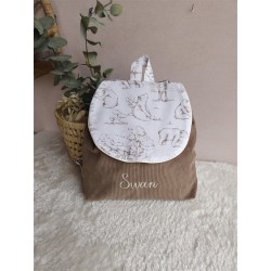Sac dos maternelle velours prénom personnalisé broderie fait main enfant range doudou cadeau cartable crèche bébé petit sac