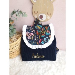 Sac dos maternelle velours prénom personnalisé broderie fait main enfant range doudou cadeau cartable crèche bébé petit sac