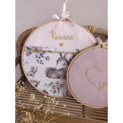 Tambour prénom personnalisé broderie tissu bois décoration