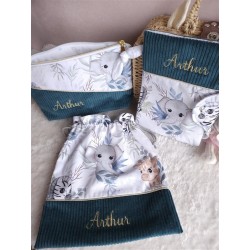 Sac pochon pochette prénom personnalisé broderie fait main enfant  range doudou vetement cadeau naissance