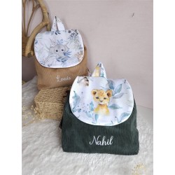 Sac dos maternelle velours prénom personnalisé broderie fait main enfant range doudou cadeau cartable crèche bébé petit sac