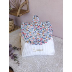 Sac dos maternelle velours prénom personnalisé broderie fait main enfant range doudou cadeau cartable crèche bébé petit sac