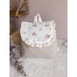 Sac dos maternelle velours prénom personnalisé broderie fait main enfant range doudou cadeau cartable crèche bébé petit sac