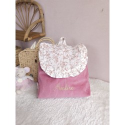 Sac dos maternelle velours prénom personnalisé broderie fait main enfant range doudou cadeau cartable crèche bébé petit sac