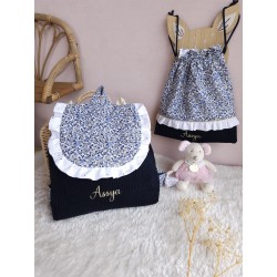 Sac dos maternelle velours prénom personnalisé broderie fait main enfant range doudou cadeau cartable crèche bébé petit sac