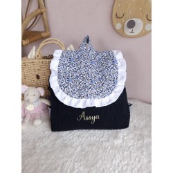Sac dos maternelle velours prénom personnalisé broderie fait main enfant range doudou cadeau cartable crèche bébé petit sac