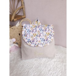 Sac dos maternelle velours prénom personnalisé broderie fait main enfant range doudou cadeau cartable crèche bébé petit sac