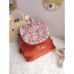 Sac dos maternelle velours prénom personnalisé broderie fait main enfant range doudou cadeau cartable crèche bébé petit sac
