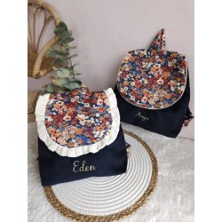 Sac dos maternelle velours prénom personnalisé broderie fait main enfant range doudou cadeau cartable crèche bébé petit sac