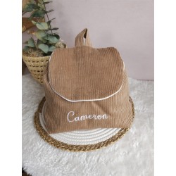 Sac dos maternelle velours prénom personnalisé broderie fait main enfant range doudou cadeau cartable crèche bébé petit sac