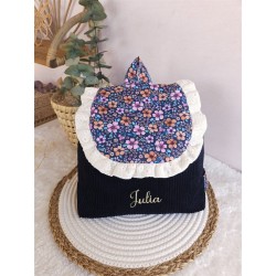 Sac dos maternelle velours prénom personnalisé broderie fait main enfant range doudou cadeau cartable crèche bébé petit sac