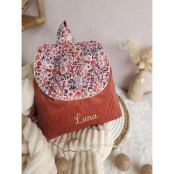 Sac dos maternelle velours prénom personnalisé broderie fait main enfant range doudou cadeau cartable crèche bébé petit sac