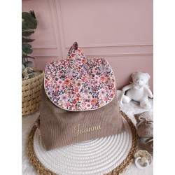 Sac dos maternelle velours prénom personnalisé broderie fait main enfant range doudou cadeau cartable crèche bébé petit sac