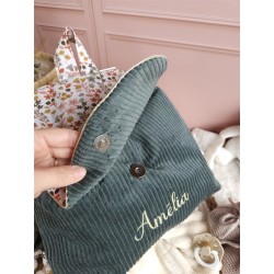 Sac dos maternelle velours prénom personnalisé broderie fait main enfant range doudou cadeau cartable crèche bébé petit sac