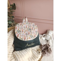Sac dos maternelle velours prénom personnalisé broderie fait main enfant range doudou cadeau cartable crèche bébé petit sac