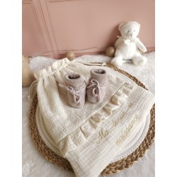 Sac pochon pochette prénom personnalisé broderie fait main enfant  range doudou vetement cadeau naissance