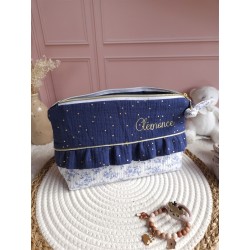 Trousse toilette frou frou prénom personnalisé broderie rangement fait main maquillage enfant langer pochette maquillage