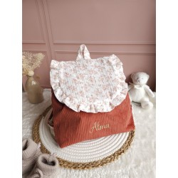 Sac dos maternelle velours prénom personnalisé broderie fait main enfant range doudou cadeau cartable crèche bébé petit sac