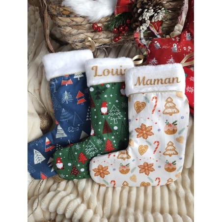 Chaussette botte Noël prénom personnalisé flex fait main décoration traditionnel