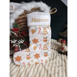 Chaussette botte Noël prénom personnalisé flex fait main décoration traditionnel