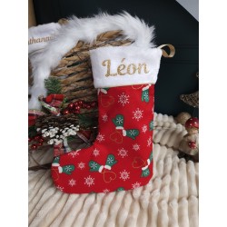Chaussette botte Noël prénom personnalisé flex fait main décoration traditionnel