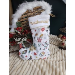 Chaussette botte Noël prénom personnalisé flex fait main décoration traditionnel