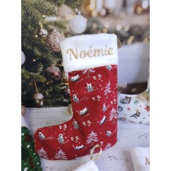 Chaussette botte Noël prénom personnalisé flex fait main décoration traditionnel