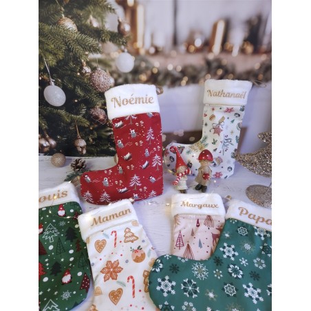 Chaussette botte Noël prénom personnalisé flex fait main décoration traditionnel