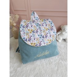 Sac dos maternelle velours prénom personnalisé broderie fait main enfant range doudou cadeau cartable crèche bébé petit sac