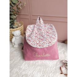 Sac dos maternelle velours prénom personnalisé broderie fait main enfant range doudou cadeau cartable crèche bébé petit sac