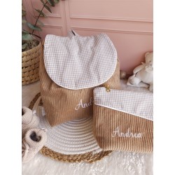 Sac dos maternelle velours prénom personnalisé broderie fait main enfant range doudou cadeau cartable crèche bébé petit sac