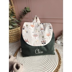 Sac dos maternelle velours prénom personnalisé broderie fait main enfant range doudou cadeau cartable crèche bébé petit sac