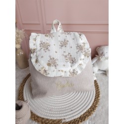 Sac dos maternelle velours prénom personnalisé broderie fait main enfant range doudou cadeau cartable crèche bébé petit sac