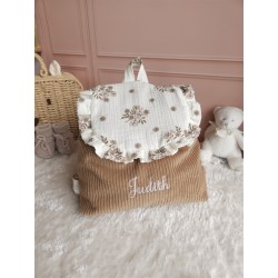Sac dos maternelle velours prénom personnalisé broderie fait main enfant range doudou cadeau cartable crèche bébé petit sac