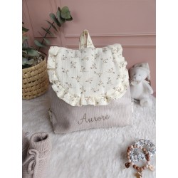 Sac dos maternelle velours prénom personnalisé broderie fait main enfant range doudou cadeau cartable crèche bébé petit sac