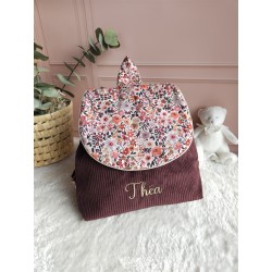 Sac dos maternelle velours prénom personnalisé broderie fait main enfant range doudou cadeau cartable crèche bébé petit sac