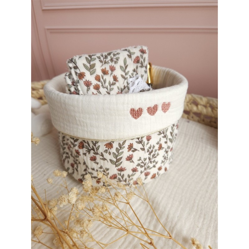 Lingette panier coton démaquillant lavable zéro déchet bébé salle de bain maquillage fait main