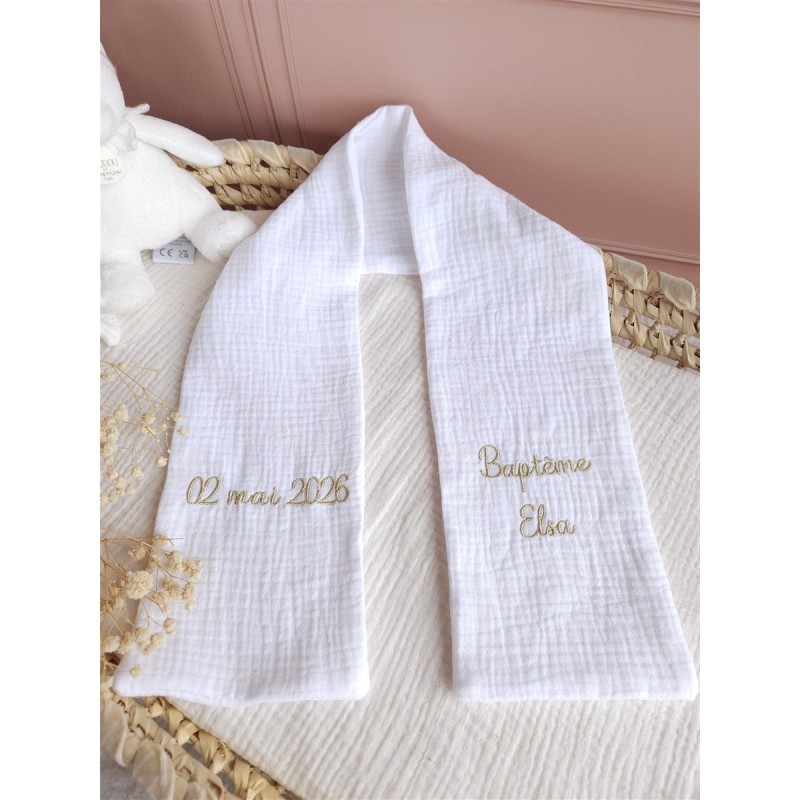étole de baptême écharpe gaze de coton blanc fête de baptême