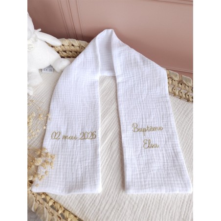 étole de baptême écharpe gaze de coton blanc fête de baptême