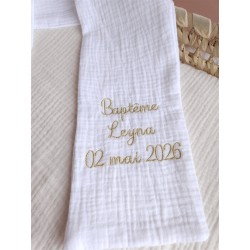 étole de baptême écharpe gaze de coton blanc fête de baptême