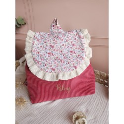 Sac dos maternelle velours prénom personnalisé broderie fait main enfant range doudou cadeau cartable crèche bébé petit sac