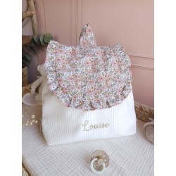 Sac dos maternelle velours prénom personnalisé broderie fait main enfant range doudou cadeau cartable crèche bébé petit sac